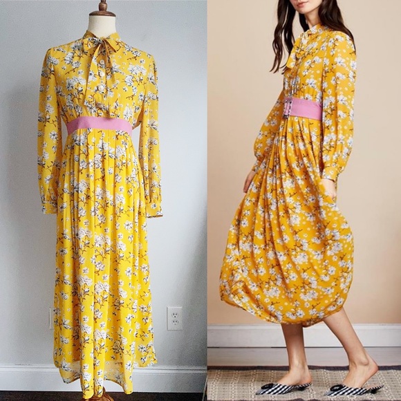 SISTER JANE Yellow Floral Belted Susan Midi Dress